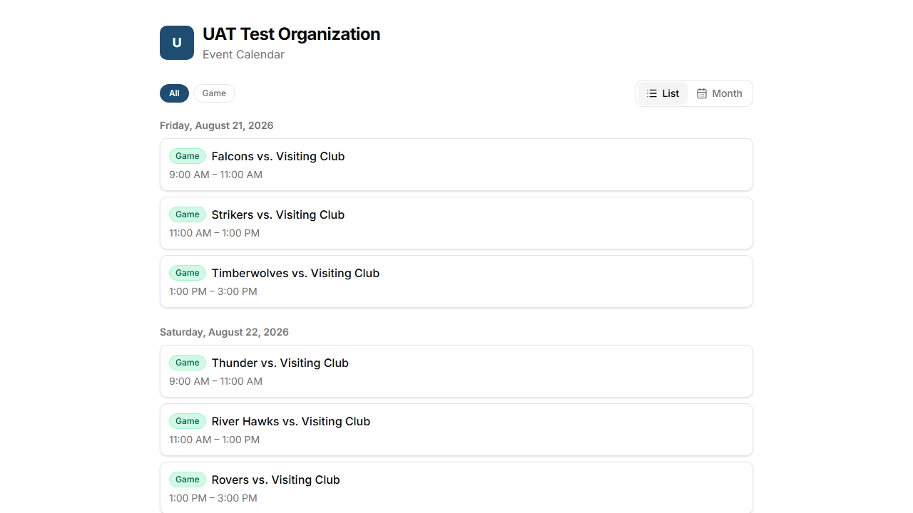 Public embeddable organization calendar