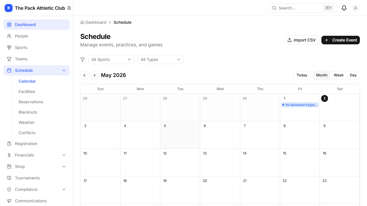 Calendar view with events