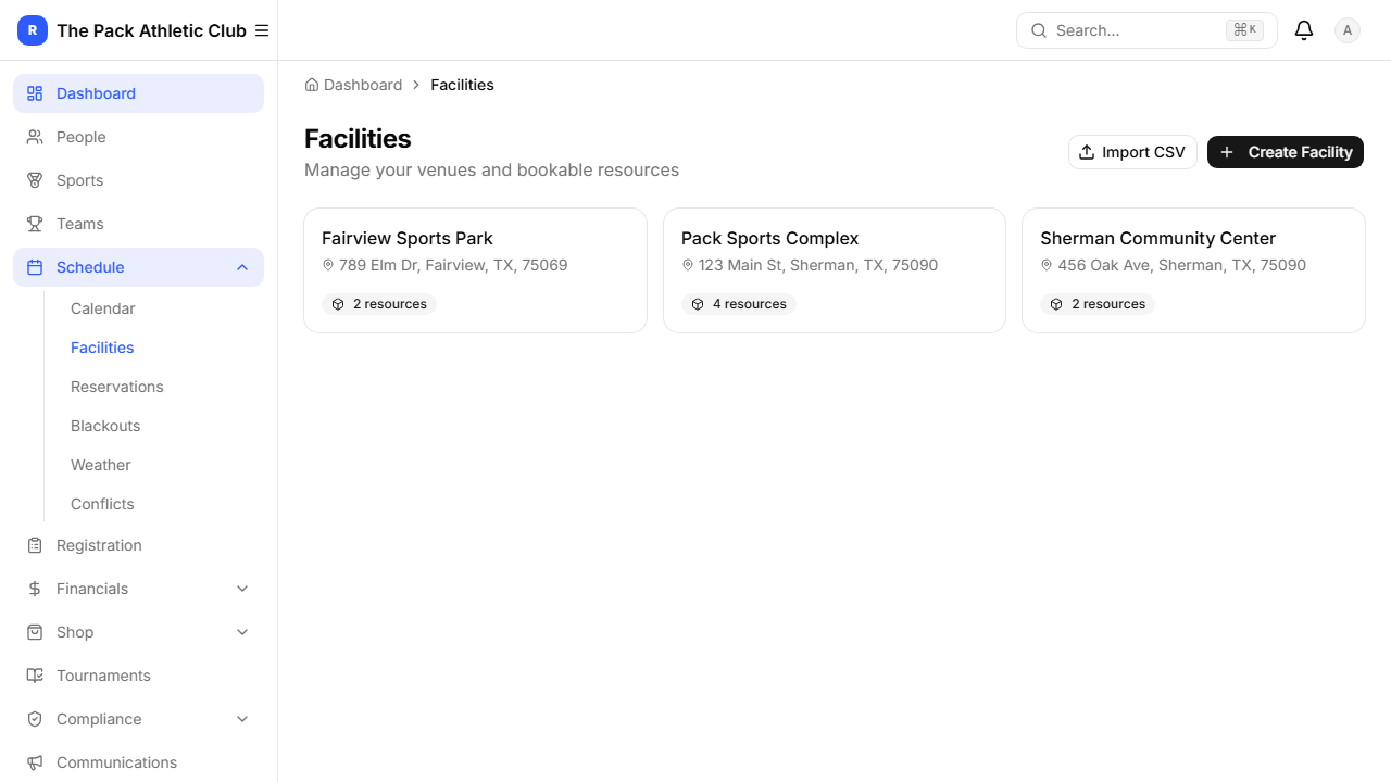 Facilities page