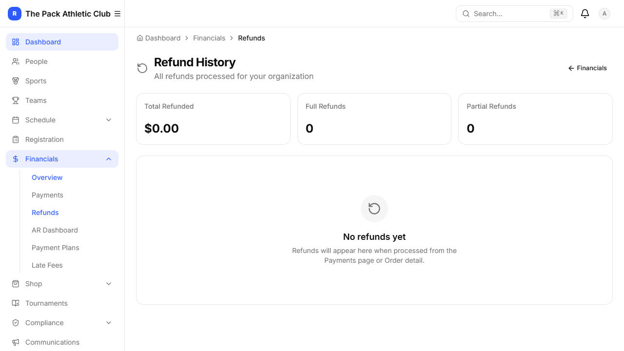 Refund history page