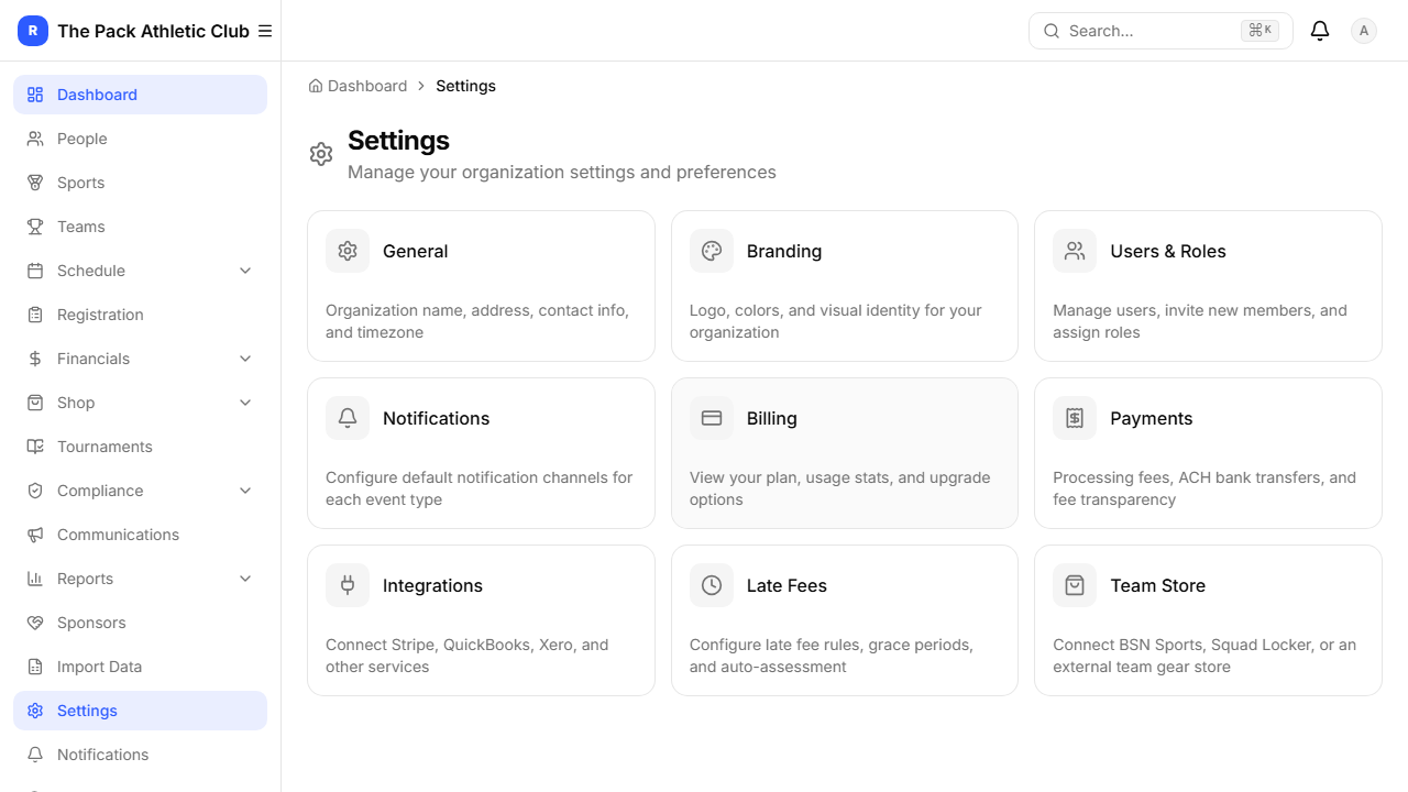 Settings hub