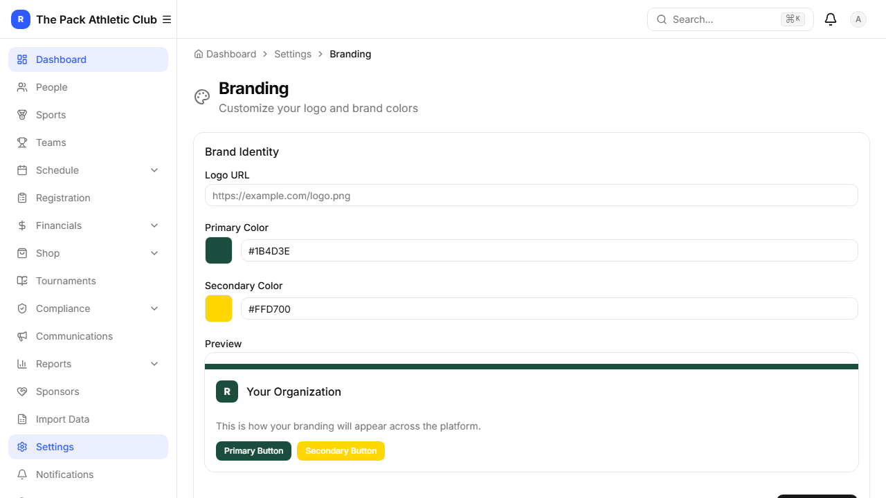 Branding settings — logo and colors