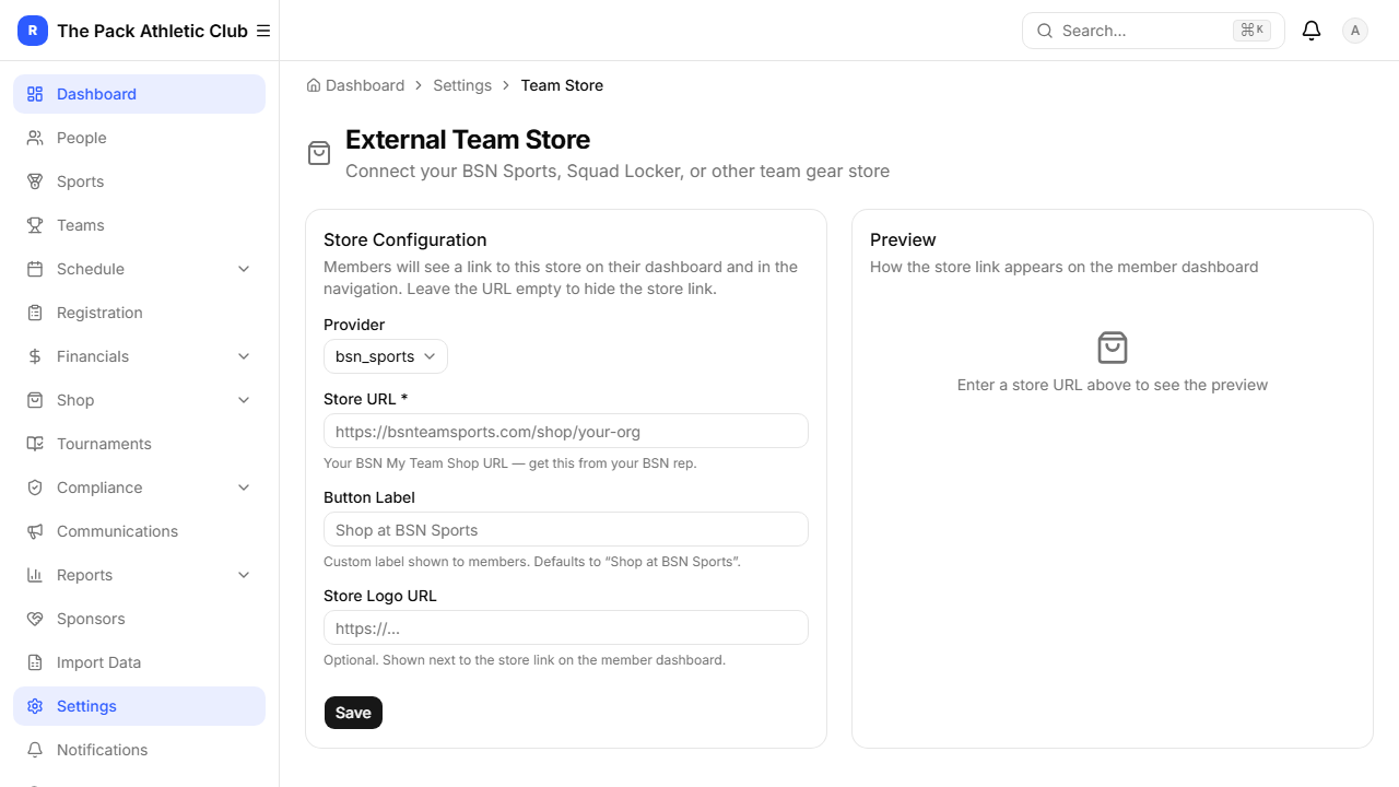 Team Store settings